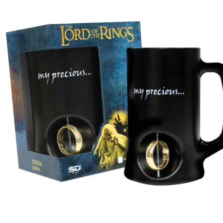 TAZ TAZA: EL SEÑOR DE LOS ANILLOS - JARRA NEGRA EMBLEMA ANILLO 3D CRISTAL