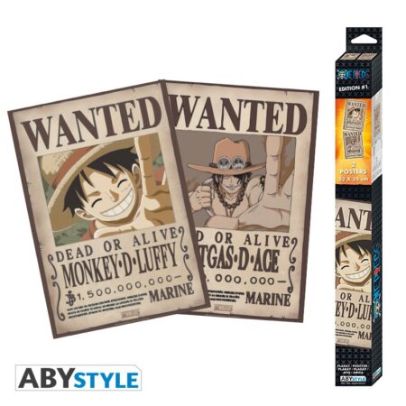 MER POSTER: ONE PIECE SET 2 CHIBI POSTERS - WANTED LUFFY & ACE (52X38)