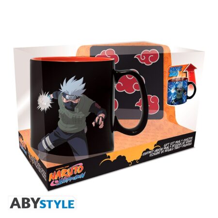 MER GIFT SET: NARUTO SHIPPUDEN TAZA HEAT CHANGE 460ML + POSAVASO AKATSUKI