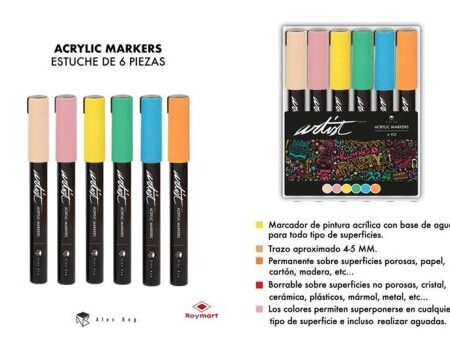 MER ESTUCHE 6 ROTULADORES ACRYLIC MARKERS COLORES PAST