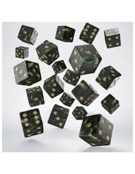 ACC SET DADOS: Q-WORKSHOP FULL PACK OF D6S VERDE Y ORO 20 UNDIDADES